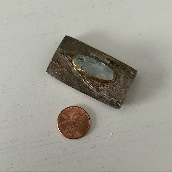 Sterling Silver and Gold Tone Coppery Gemstone Statement Piece - Picture 10 of 16